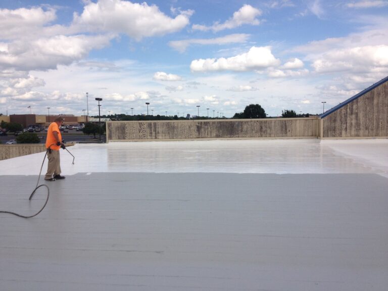 applying a protective roof coating on a flat roof