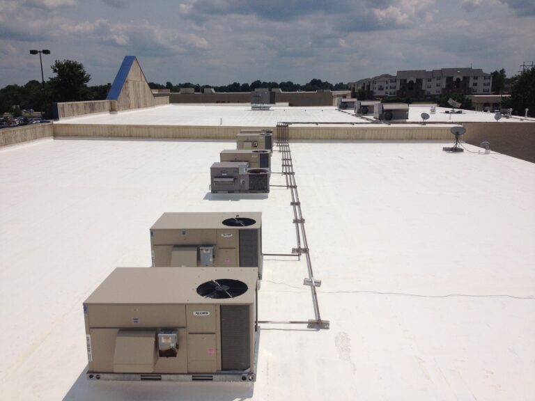 White roof with HVAC units and elastomeric coating - 1