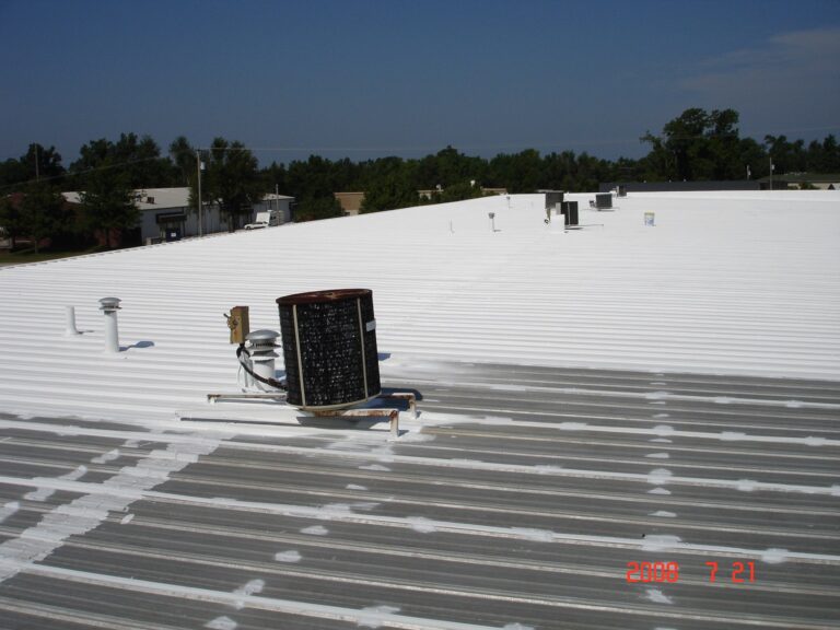 White-coated metal commercial roof